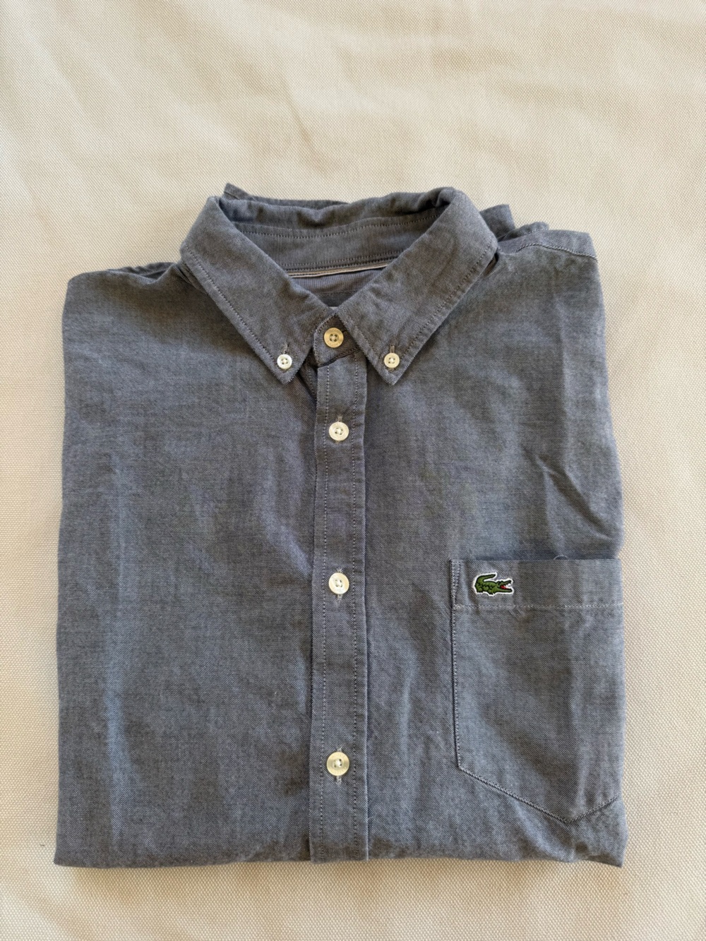 Lacoste Men's Button-Down Shirt in Heather Gray with Green Logo